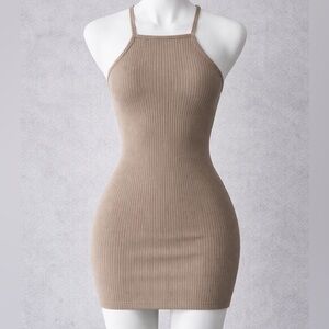 Chic Tan Ribbed Midi Dress